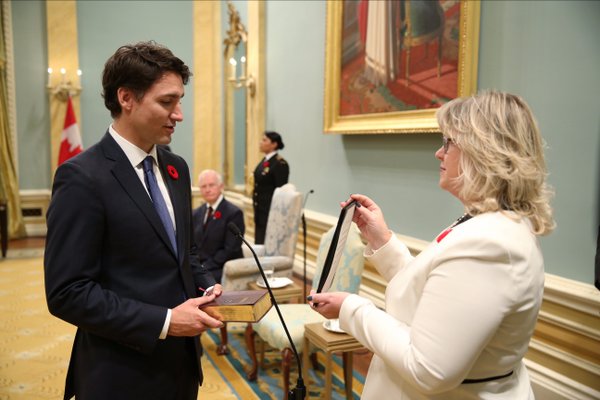 The new Prime Minister being sworn in. Photo from @JustinTrudeau on Twitter.