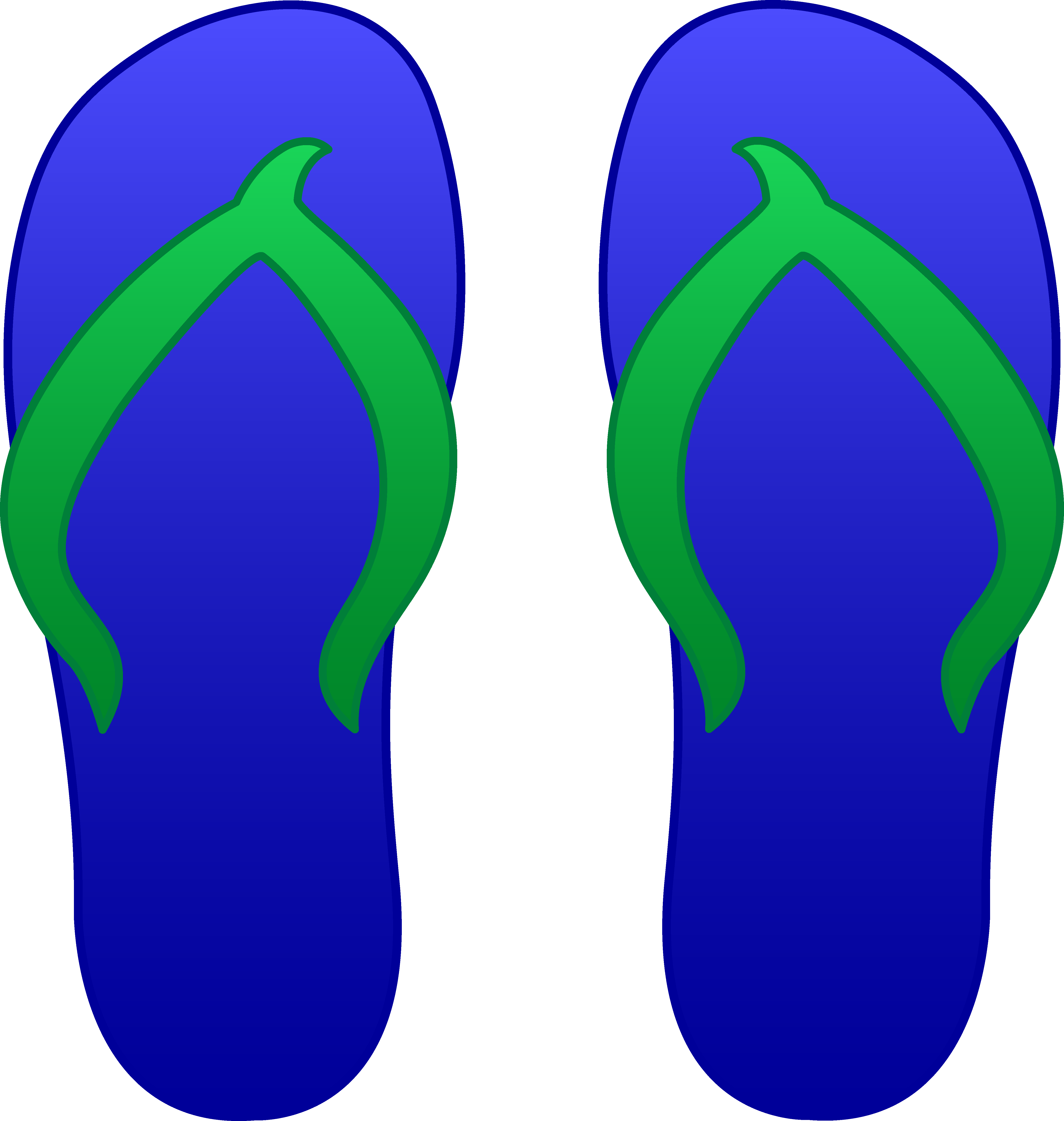 cartoon drawing of blue and green flip flops