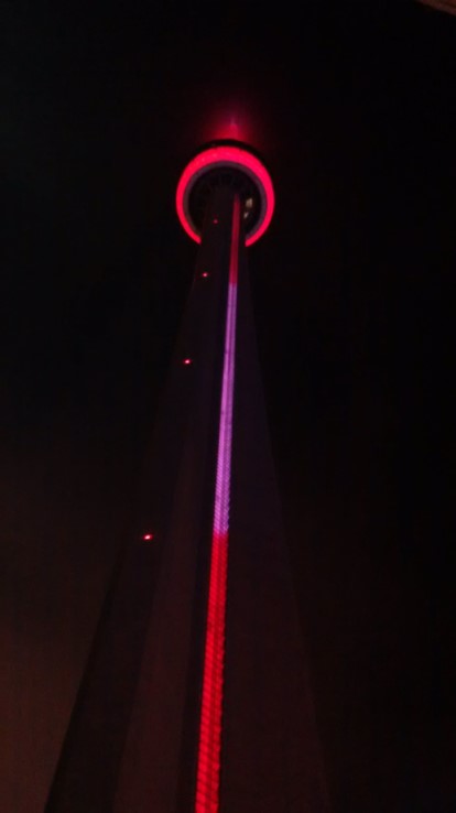 The CN Tower lit up in our National colours red and white